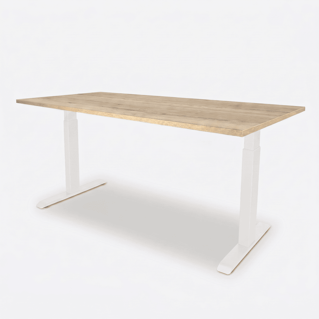 Verstelbaar Bureau Vamo T-poot 140x80cm Wit Natuur eiken