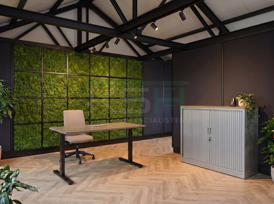Roldeurkast Aluminium 105 x 120 x 43 cm Met topblad Hickory Noten