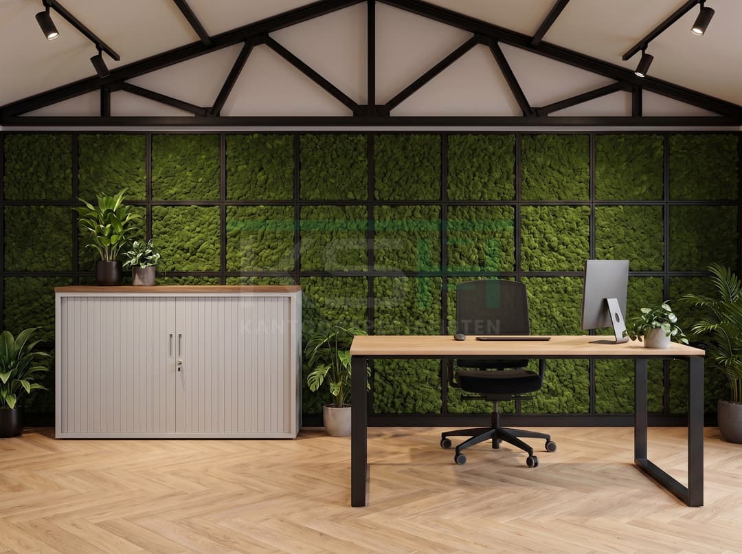 Roldeurkast Aluminium 72 x 120 x 43 cm Met topblad Hickory Noten