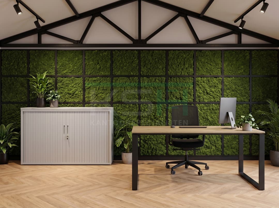 Roldeurkast Aluminium 72 x 120 x 43 cm Met topblad Midden eiken