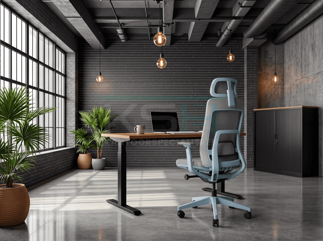 Ergonomische bureaustoel 'Milo' – Lichtblauw met hoofdsteun