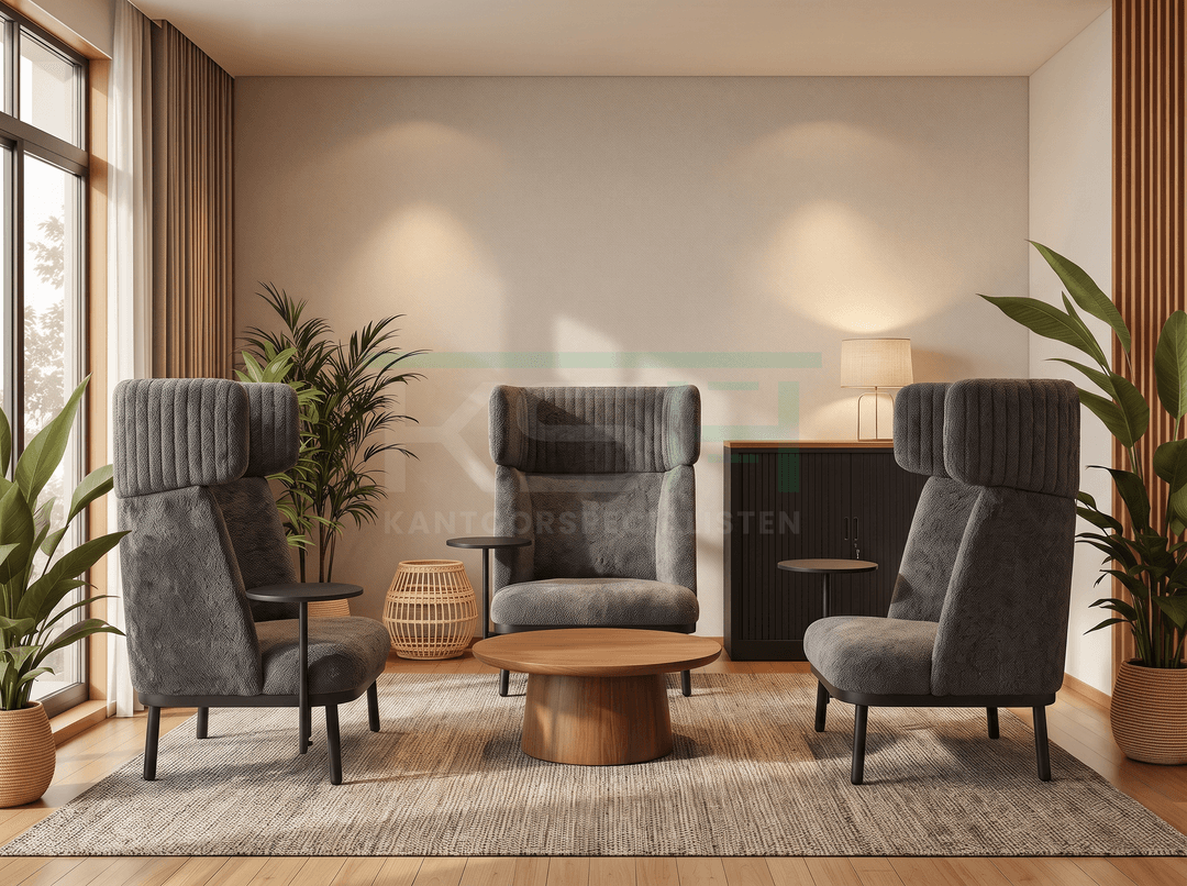 Akoestische loungefauteuil 'Silke' – Grijs met tafeltje