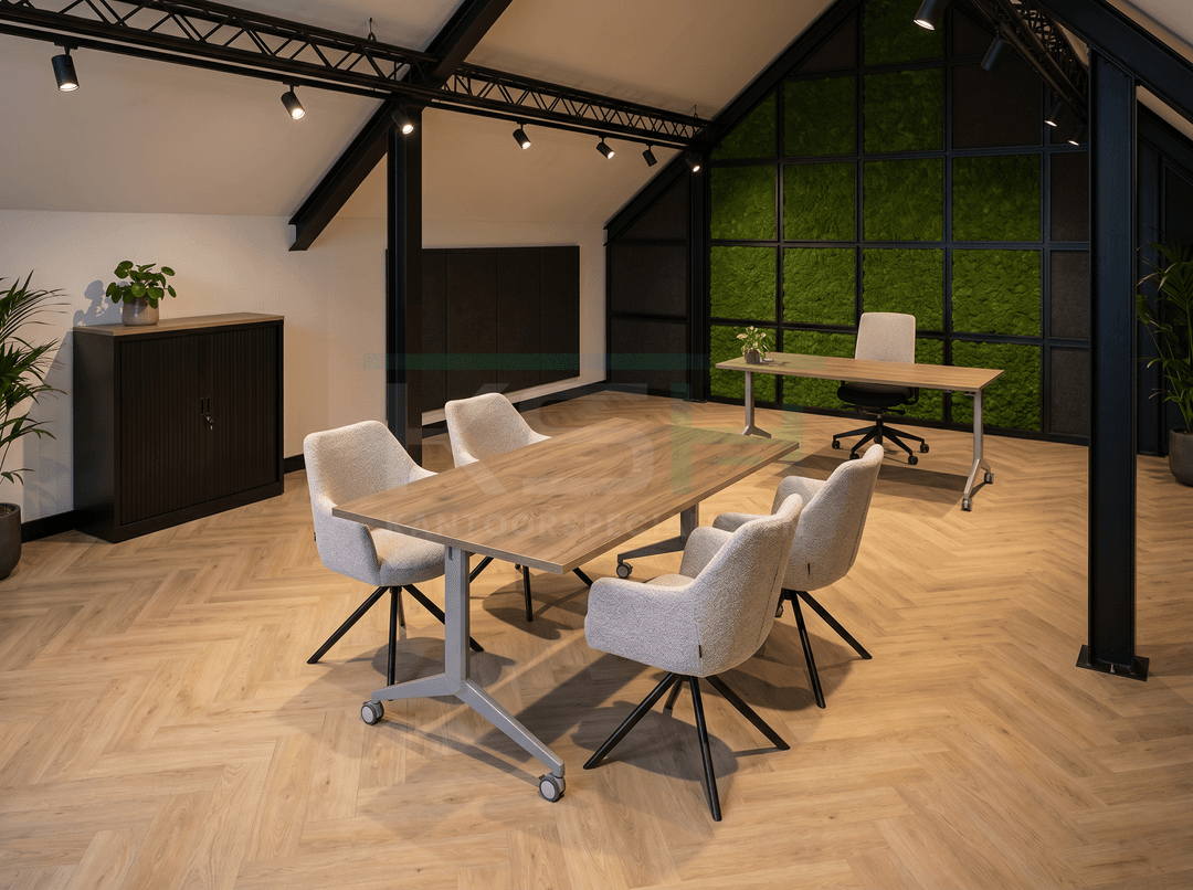 Inklapbare en verrijdbare Kantinetafel recht 140x80cm Aluminium Hickory Noten