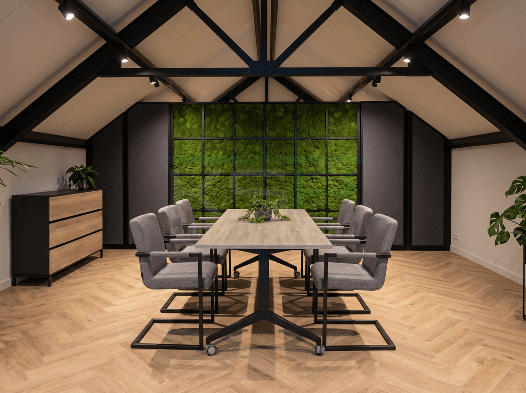 Inklapbare en verrijdbare Vergadertafel recht 200x80cm Zwart Midden eiken