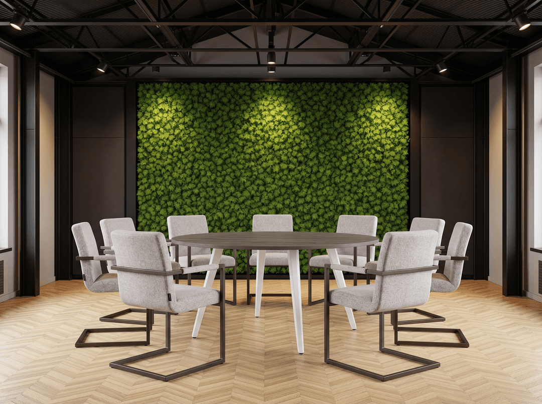 Ronde Real-poot Kantinetafel Ø160cm Wit Bruin eiken