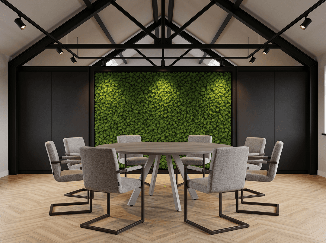 Ronde Spinpoot Kantinetafel Ø160cm Aluminium Bruin eiken