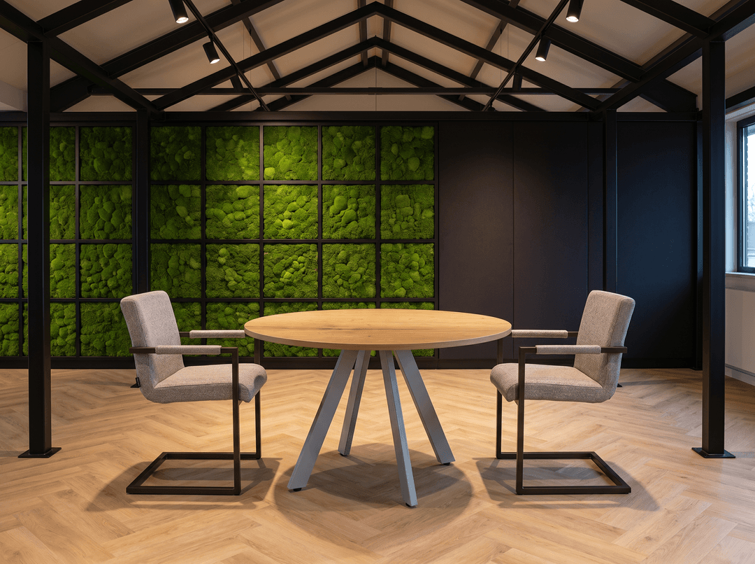 Vergadertafel rond Spinpoot Ø80cm Aluminium Natuur eiken