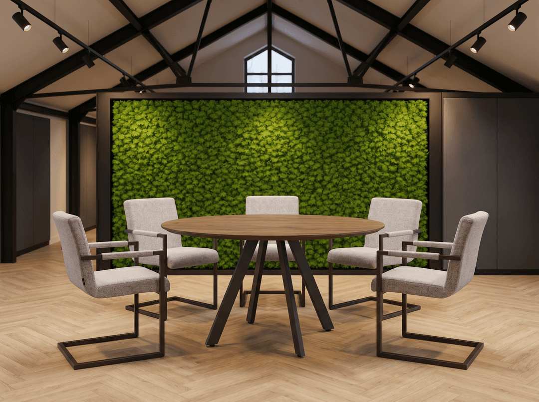 Ronde Spinpoot Kantinetafel Ø120cm Zwart Hickory Noten