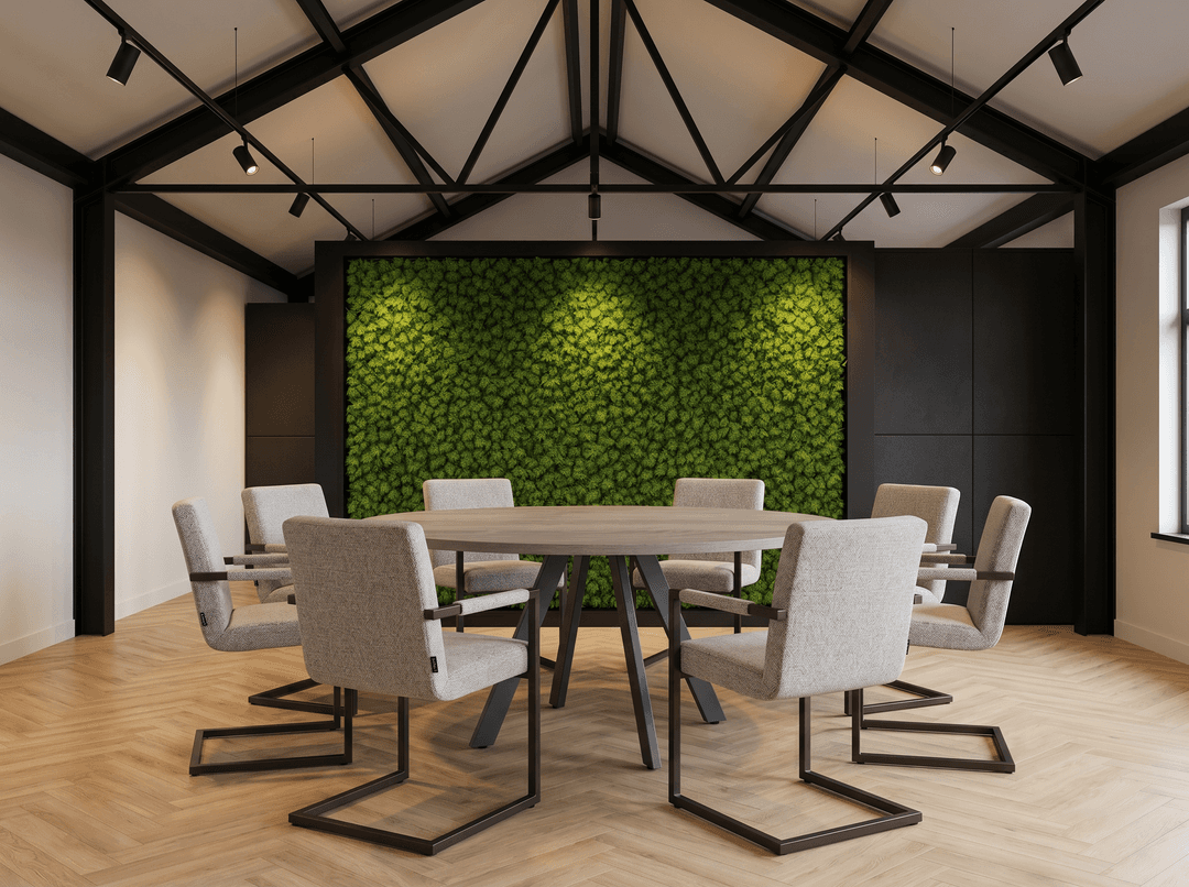 Ronde Spinpoot Kantinetafel Ø160cm Zwart Midden eiken