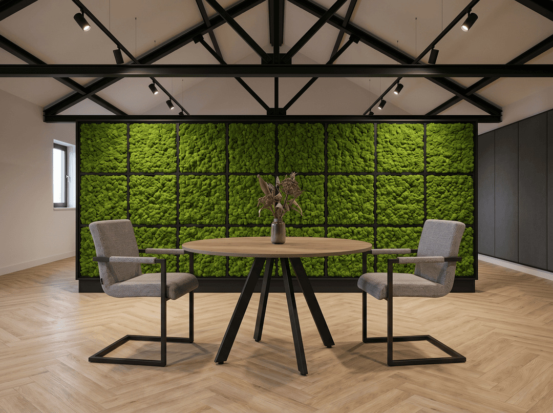 Ronde Spinpoot Kantinetafel Ø80cm Zwart Natuur eiken