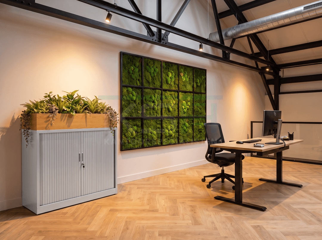 Roldeurkast Aluminium 118 x 120 x 43 cm Met plantenbak Natuur eiken