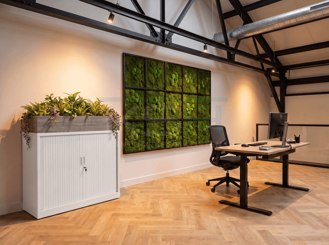 Roldeurkast Wit 118 x 120 x 43 cm Met plantenbak Bruin eiken
