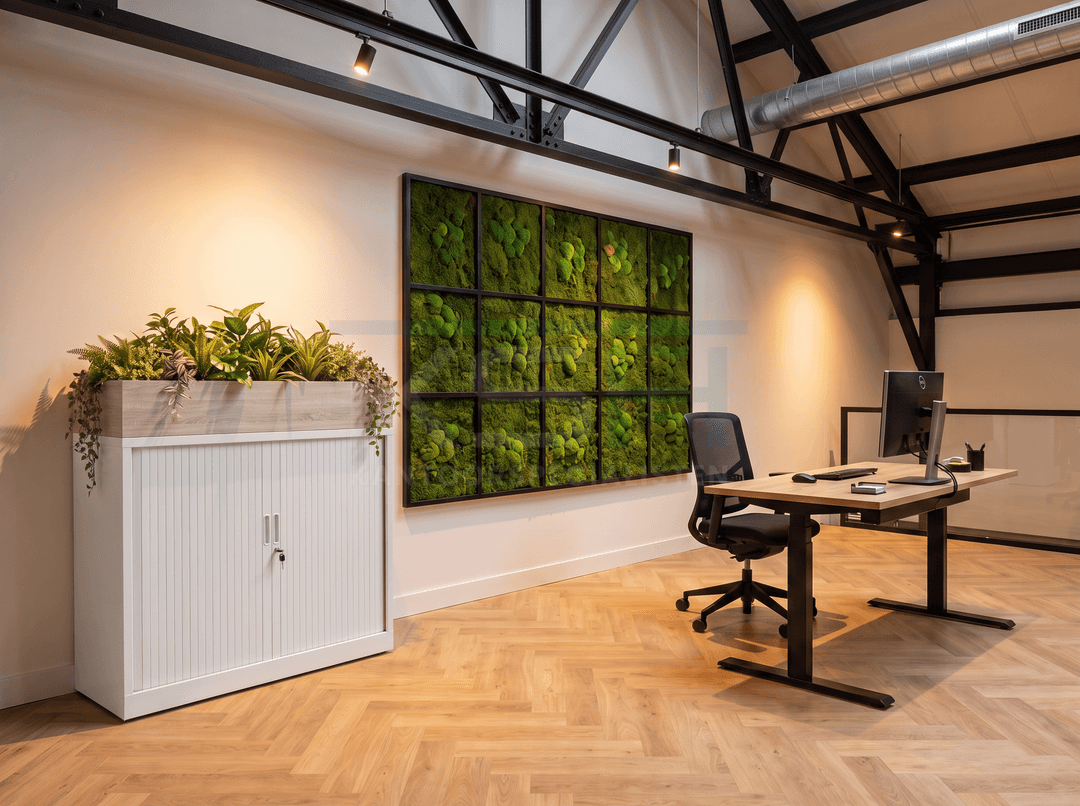 Roldeurkast Wit 118 x 120 x 43 cm Met plantenbak Midden eiken