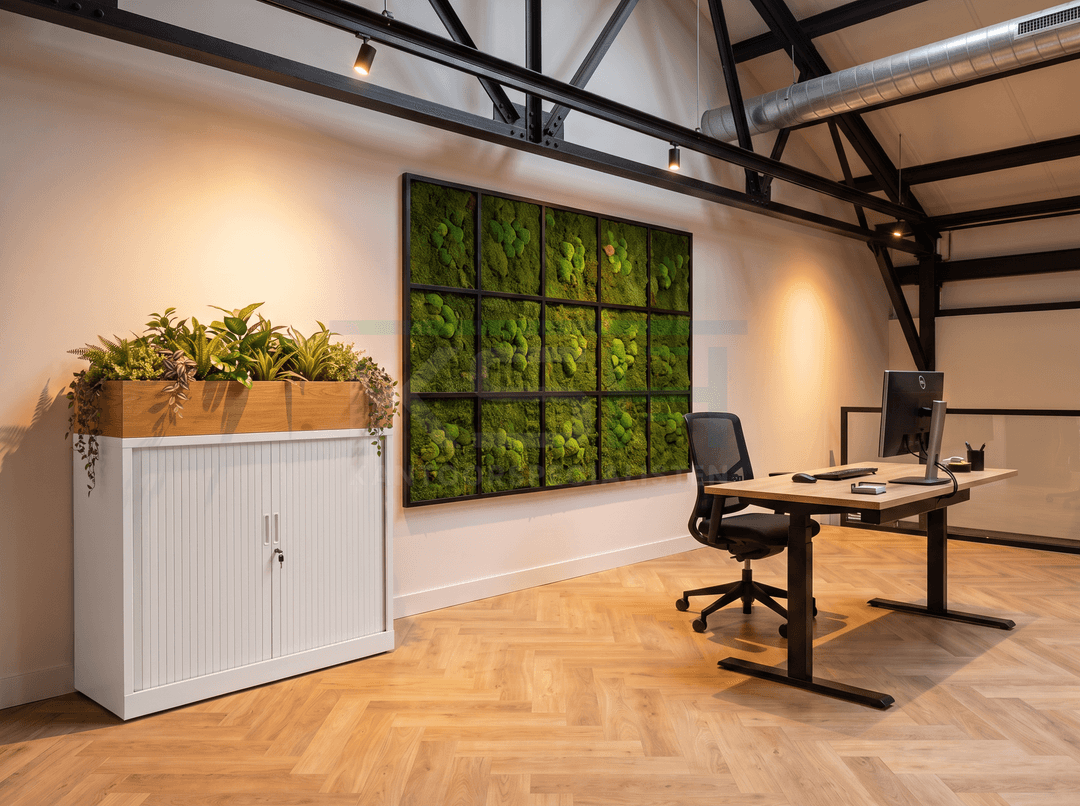 Roldeurkast Wit 105 x 120 x 43 cm Met plantenbak Natuur eiken