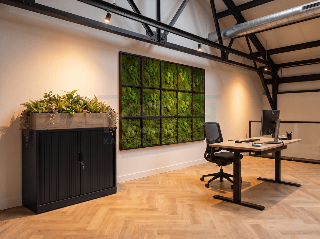 Roldeurkast Zwart 118 x 120 x 43 cm Met plantenbak Bruin eiken