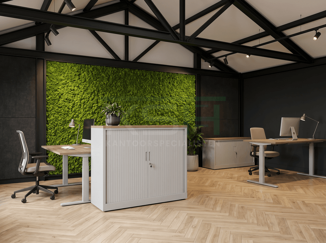 Roldeurkast Aluminium 118 x 120 x 43 cm Met topblad Hickory Noten