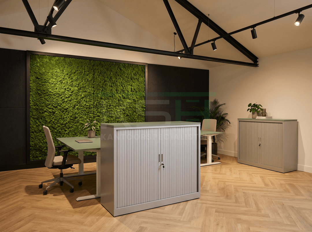 Roldeurkast Aluminium 118 x 120 x 43 cm Met topblad Pine