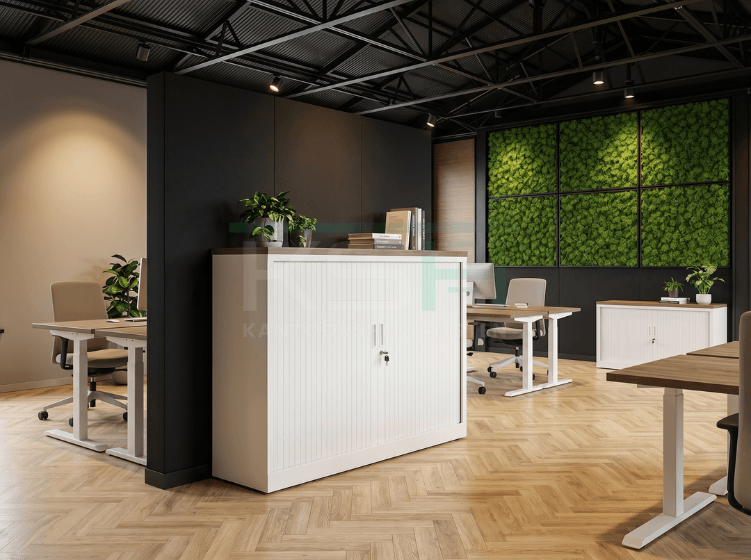 Roldeurkast Wit 118 x 120 x 43 cm Met topblad Hickory Noten
