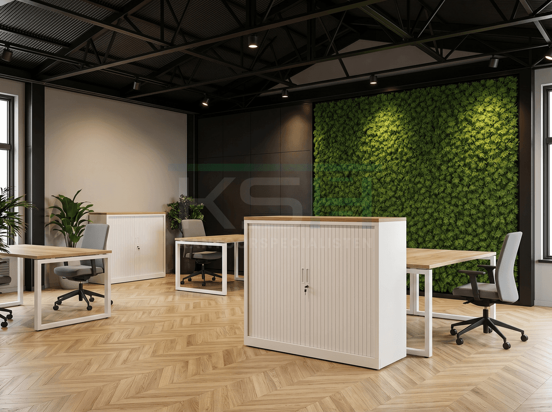 Roldeurkast Wit 118 x 120 x 43 cm Met topblad Natuur eiken