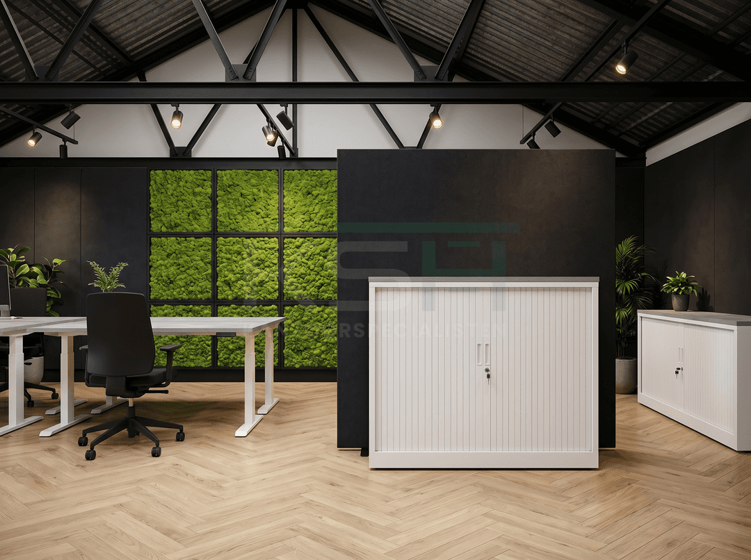 Roldeurkast Wit 118 x 120 x 43 cm Met topblad Oxyd