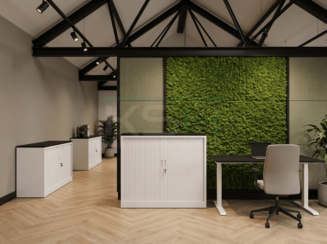 Roldeurkast Wit 118 x 120 x 43 cm Met topblad Zwart