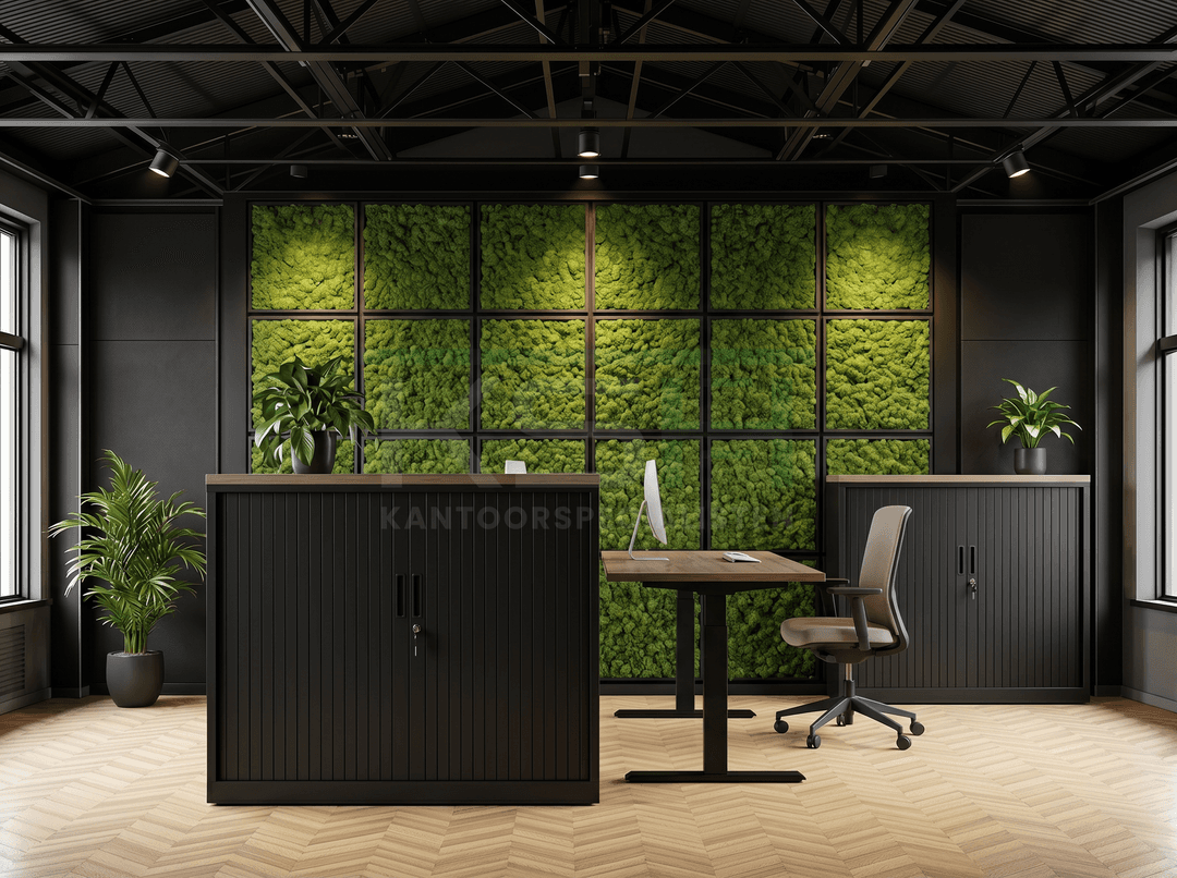Roldeurkast Zwart 118 x 120 x 43 cm Met topblad Hickory Noten