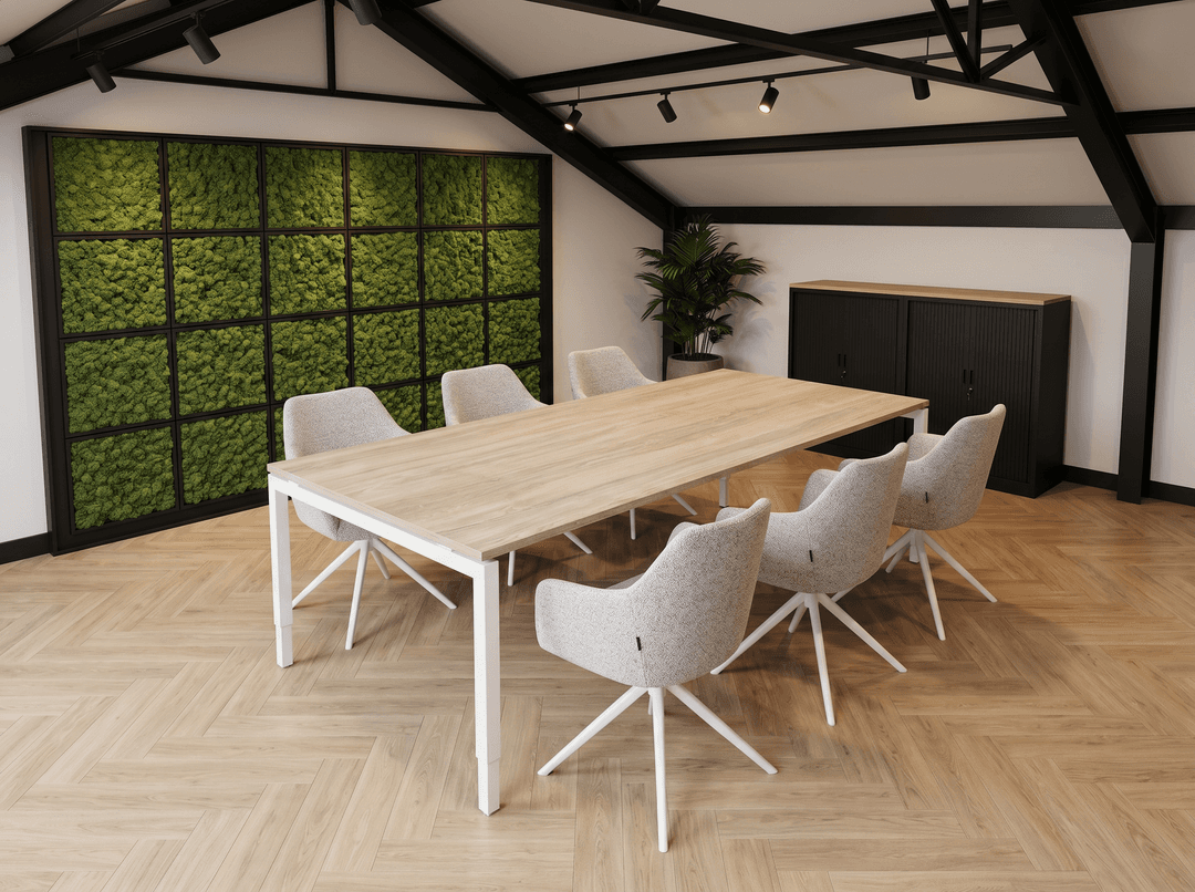 Vida 4-poots Vergadertafel recht 180x80cm Wit Midden eiken