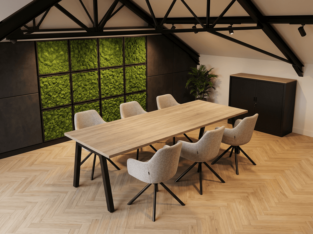 V-poot Vergadertafel recht 200x100cm Zwart Midden eiken
