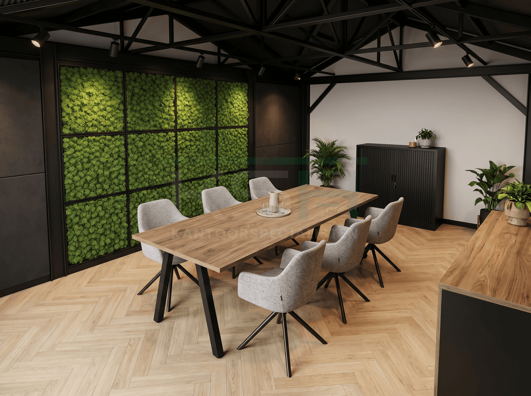 V-poot Vergadertafel recht 200x100cm Zwart Hickory Noten