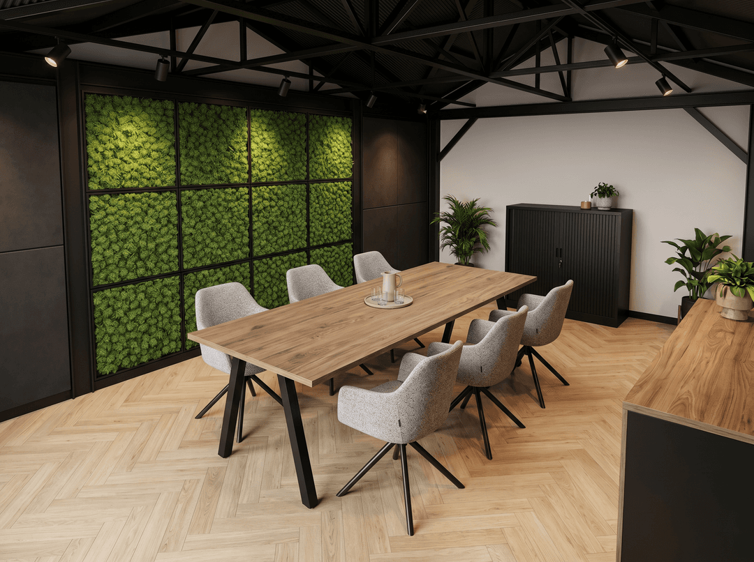 V-poot Vergadertafel recht 200x80cm Zwart Hickory Noten