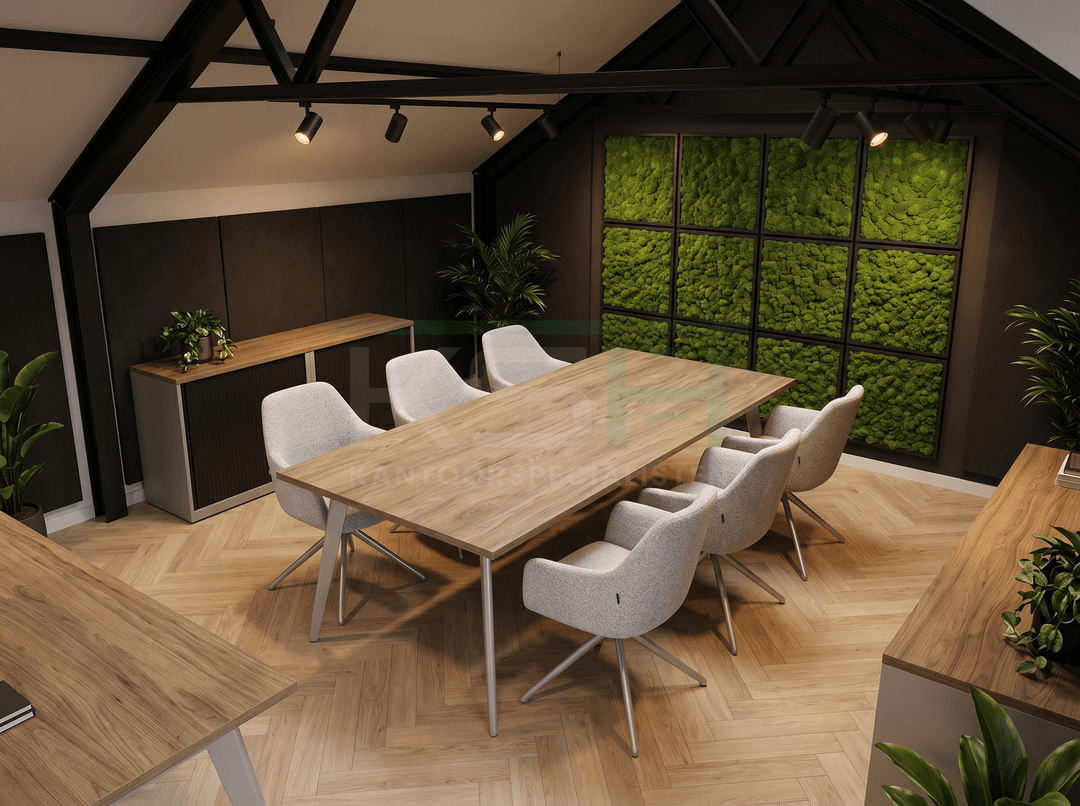 Real-poot Vergadertafel recht 200x80cm Aluminium Hickory Noten