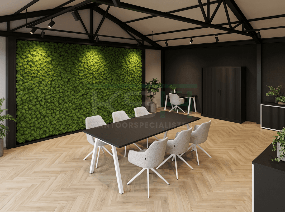 V-poot Vergadertafel recht 140x80cm Wit Zwart