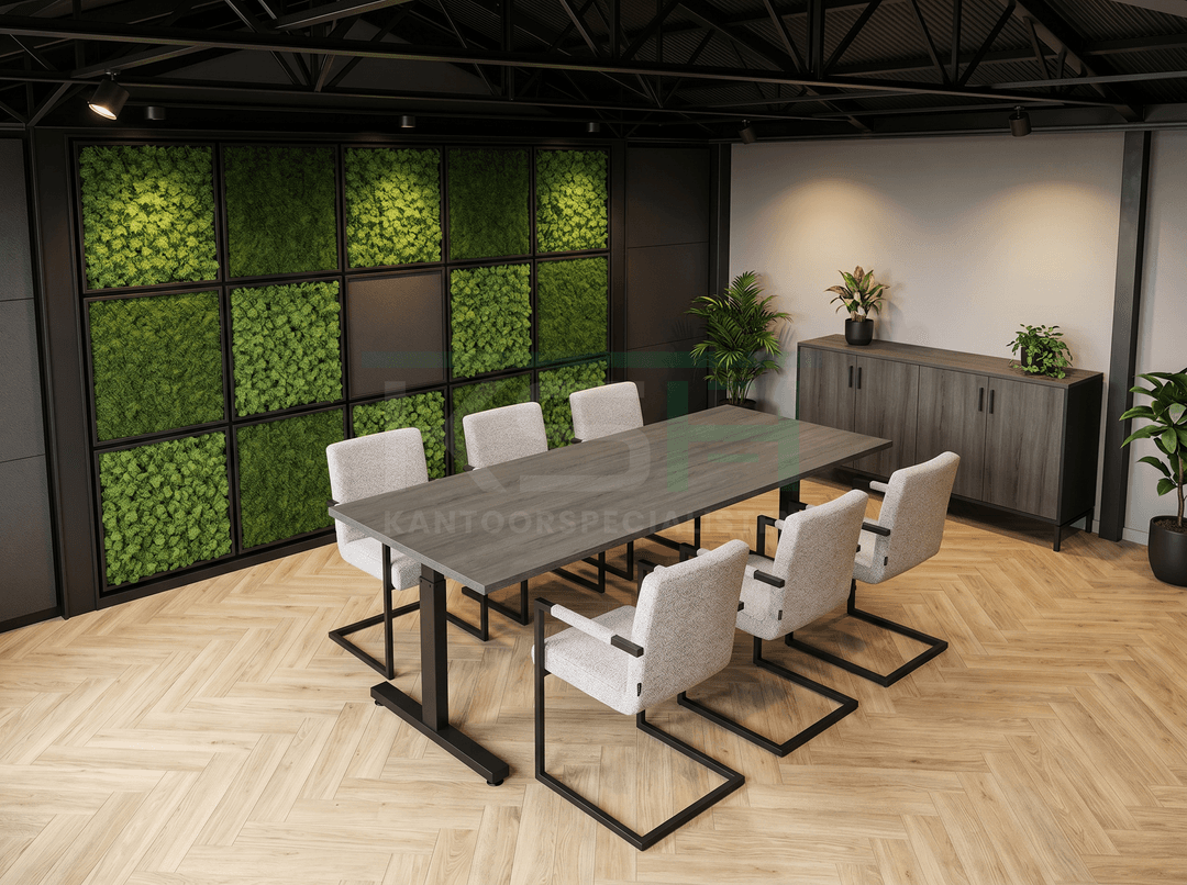 Vamo T-poot Kantinetafel recht 160x80cm Zwart Bruin eiken