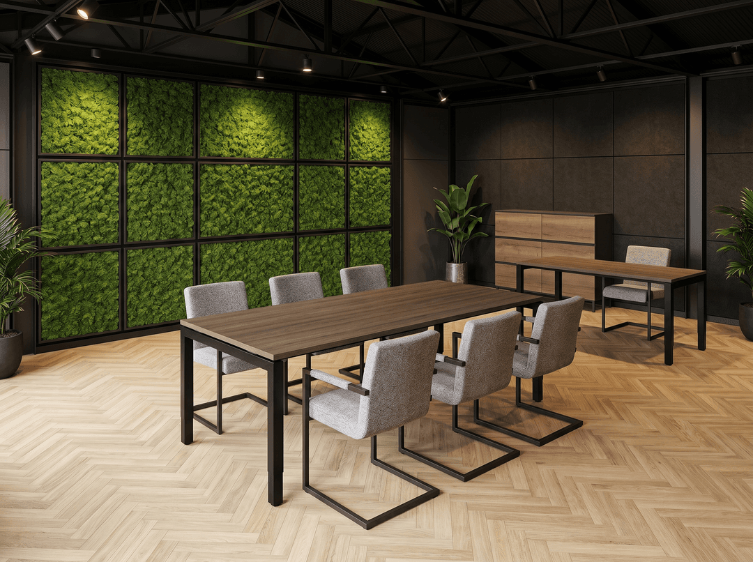 Vida 4-poots Vergadertafel recht 180x80cm Zwart Bruin eiken