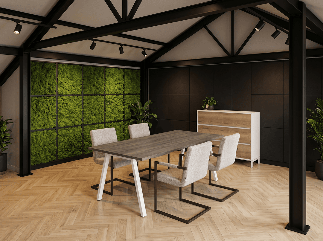 V-poot Vergadertafel recht 200x80cm Wit Bruin eiken