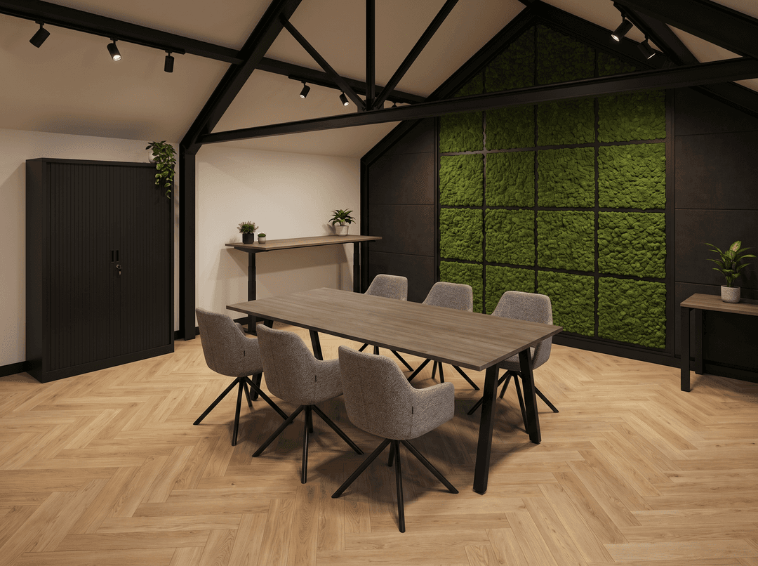 V-poot Vergadertafel recht 140x80cm Zwart Bruin eiken