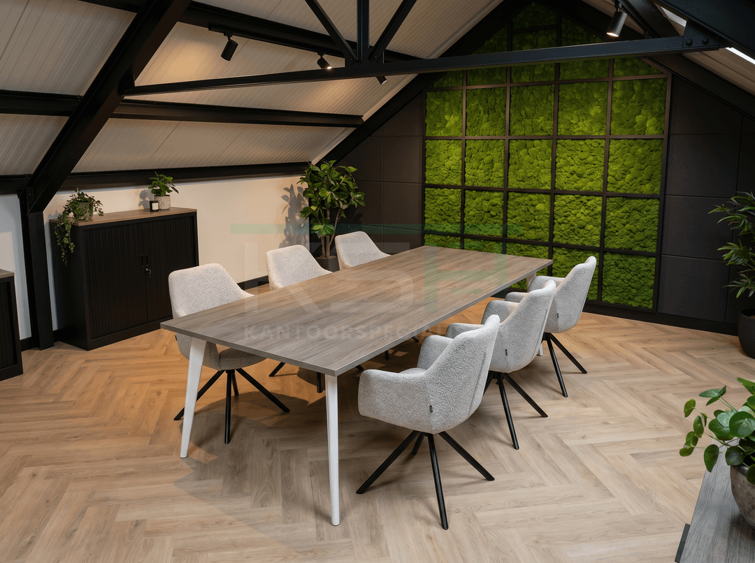 Real-poot Kantinetafel recht 120x80cm Wit Bruin eiken