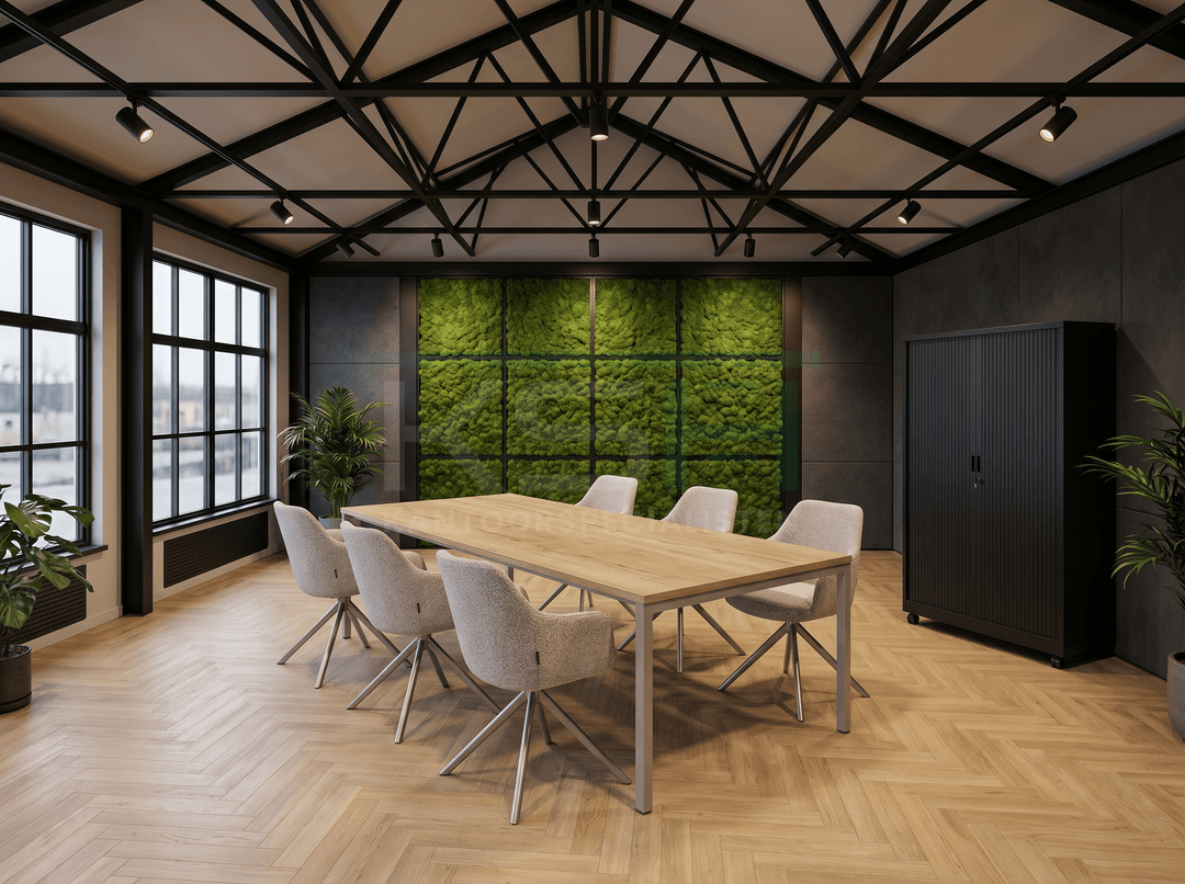 Budget 4-poots Vergadertafel recht 140x80cm Aluminium Natuur eiken