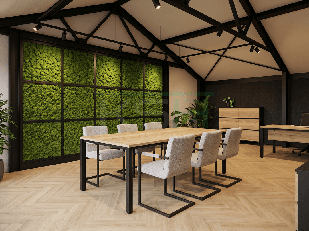 Budget 4-poots Vergadertafel recht 140x80cm Zwart Natuur eiken