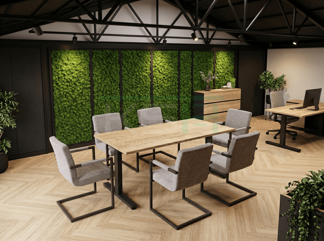 Vamo T-poot Kantinetafel recht 140x80cm Zwart Natuur eiken