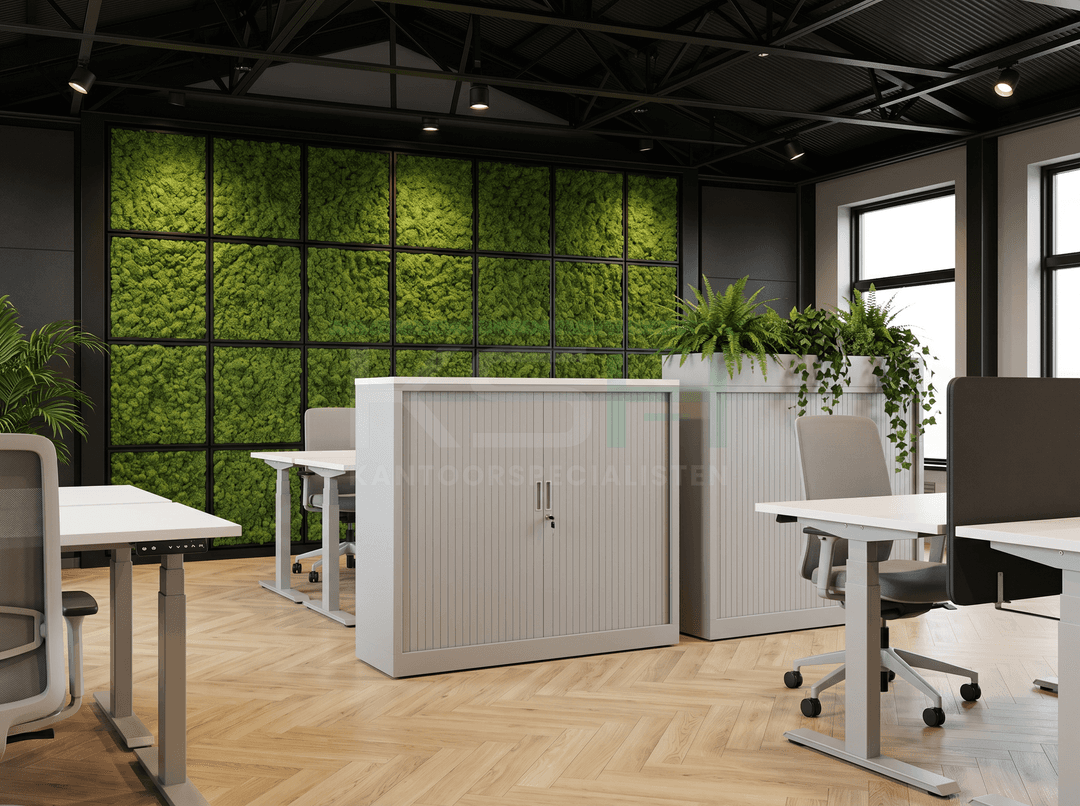 Roldeurkast Aluminium 118 x 120 x 43 cm Met topblad Wit