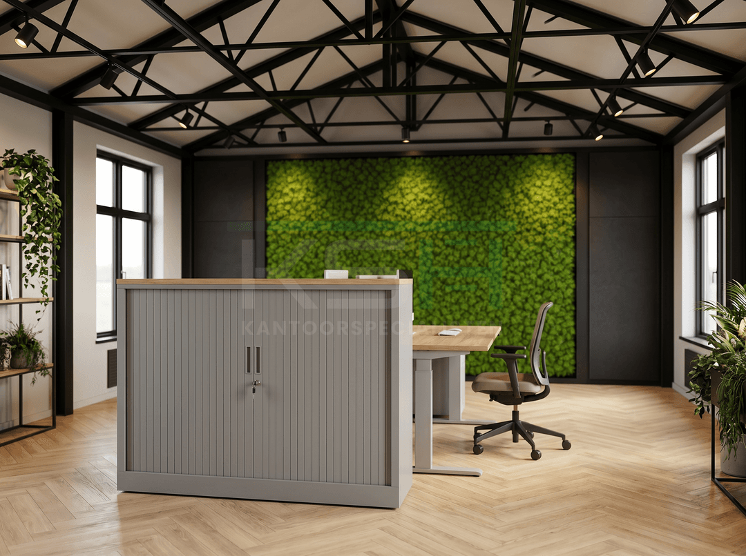 Roldeurkast Aluminium 118 x 120 x 43 cm Met topblad Natuur eiken