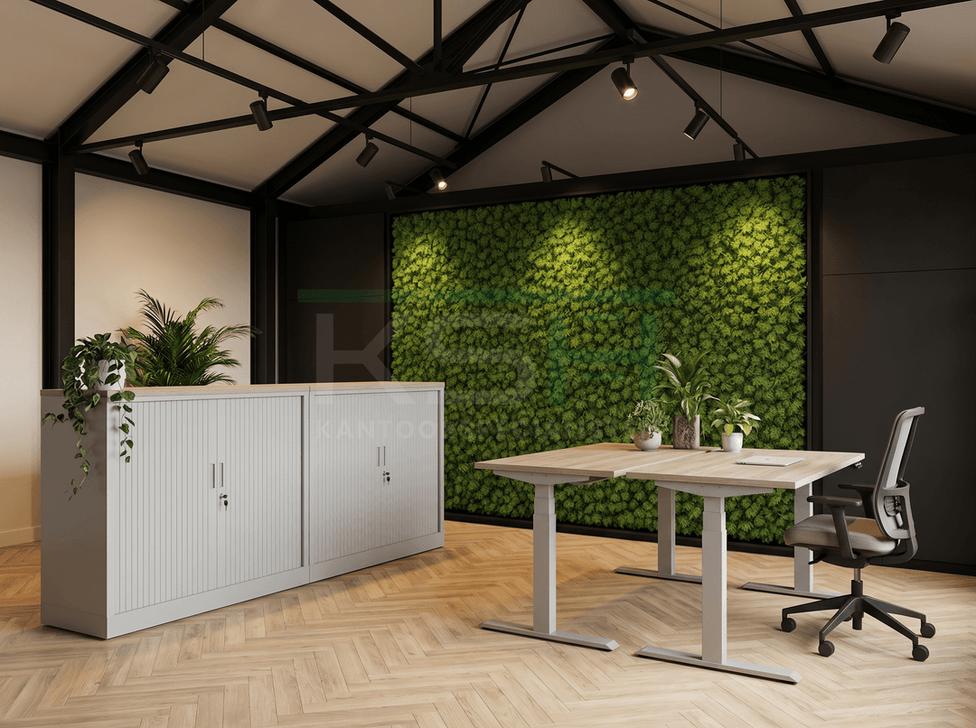 Roldeurkast Aluminium 118 x 120 x 43 cm Met topblad Midden eiken