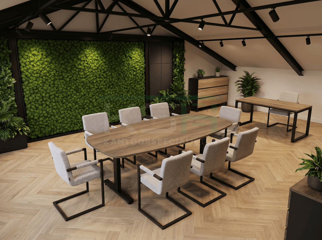 Vamo T-poot Vergadertafel Deens Ovaal 240x120cm Zwart - Hickory Noten