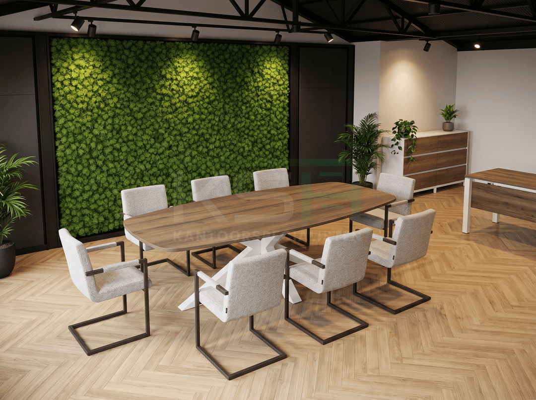 Matrix-poot Vergadertafel Deens Ovaal 240x120cm Wit - Hickory Noten