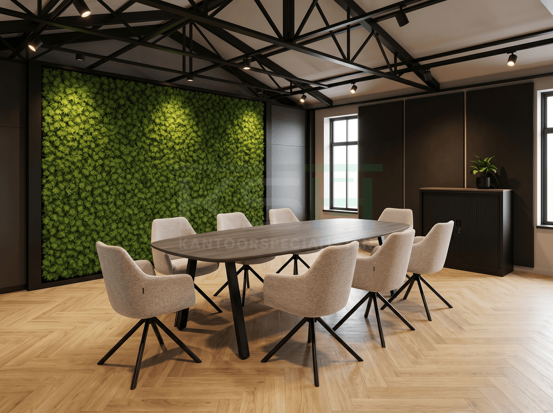 V-poot Vergadertafel Deens Ovaal 240x120cm Zwart - Bruin eiken