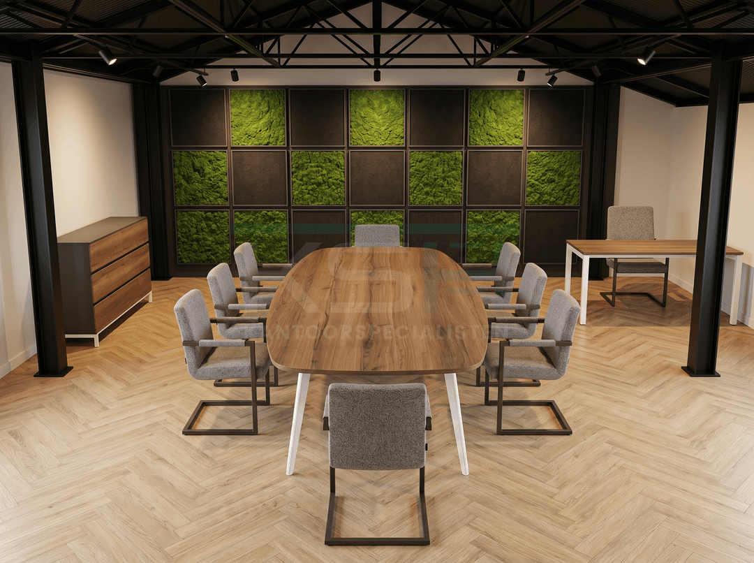 Real-poot Vergadertafel Deens Ovaal 240x120cm Wit - Hickory Noten