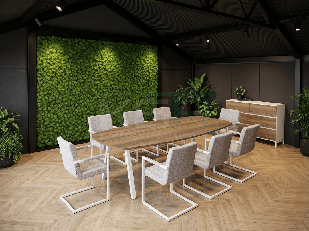 V-poot Vergadertafel Deens Ovaal 240x120cm Wit - Hickory Noten