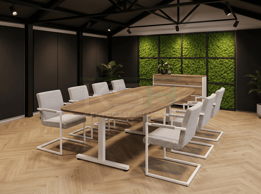 Vamo T-poot Vergadertafel Deens Ovaal 240x120cm Wit - Hickory Noten