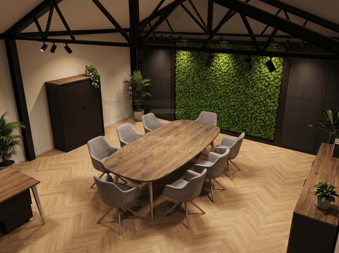 Real-poot Vergadertafel Deens Ovaal 240x120cm Aluminium - Hickory Noten